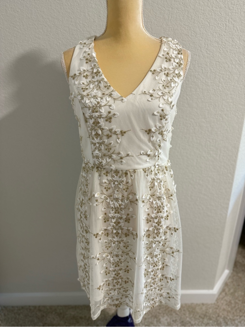 Altar'd State Ivory Dress with Gold Floral Embroidery - Picture 2 of 12